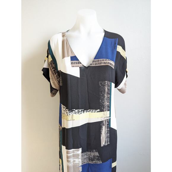 Aritzia Babaton Sz XS Jessie Midi Dress Black White Abstract Print Short Sleeve - Picture 5 of 14